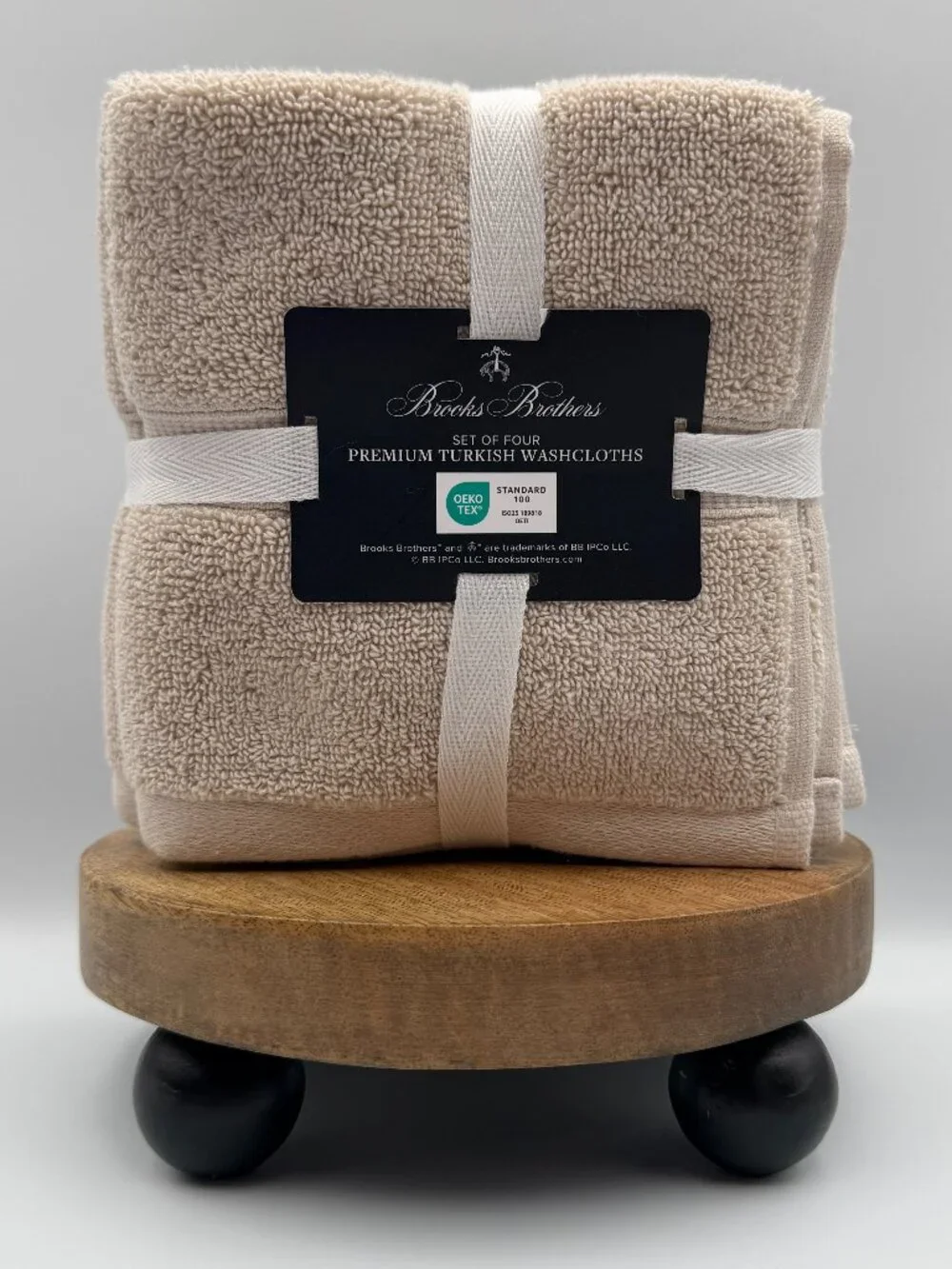 Brooks Brothers Premium Turkish Cotton Washcloths Set of 4 Warm Beige Taupe NWT